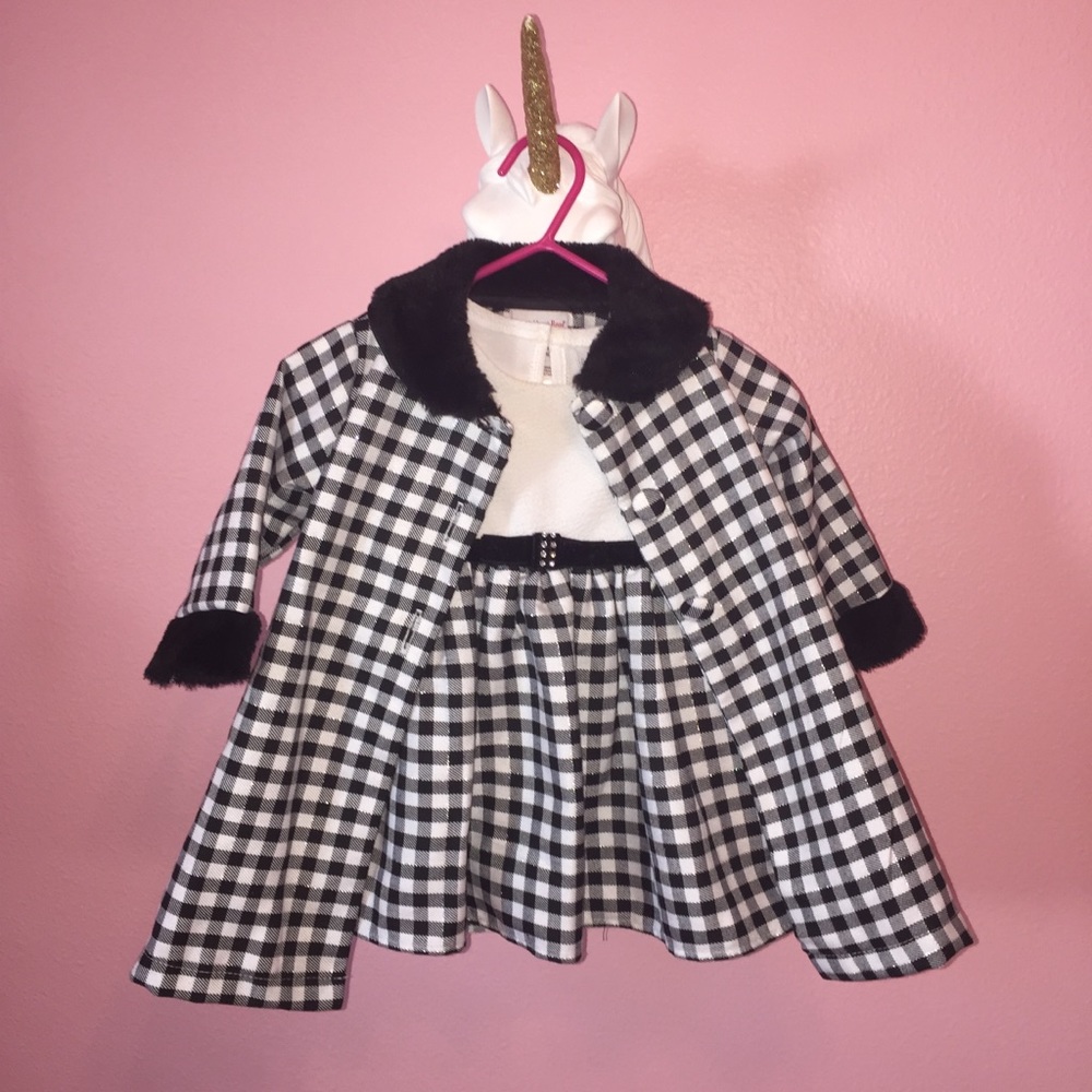 Black and white houndstooth coat and dress set